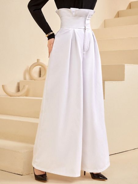 

paper bag waist wide leg pants n365#, Black;white