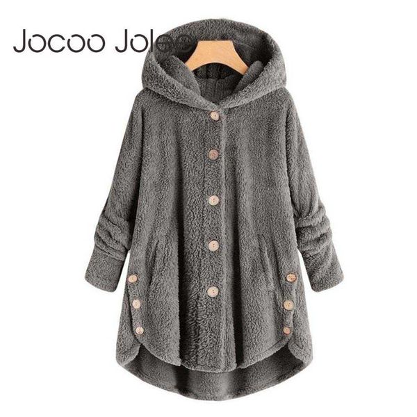 Mão de lã fina Moda Moda Mulheres Botão Casaco Fluffy Collar Collar Outwear Casaco Casual Tops Hooded Pullover Solto Sweater 210619