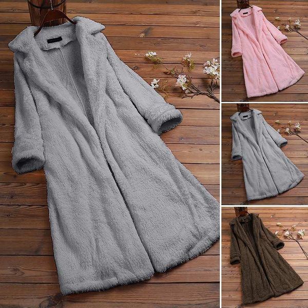 

women's casual warm jackets 2021 stylish fluffy coats autumn long sleeve outwears female open stich cardigans overcoat oversized, Black;brown