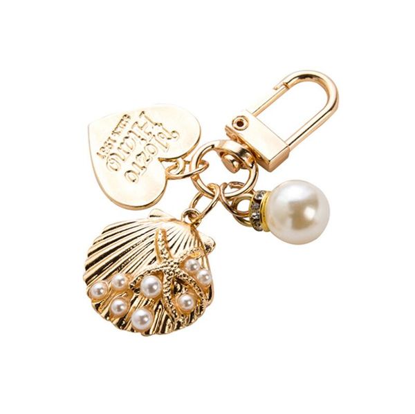 

cute pearl shell key rings for girl creative small gifts ins metal jewelry pendant keychain ladies fashion accessories, Slivery;golden