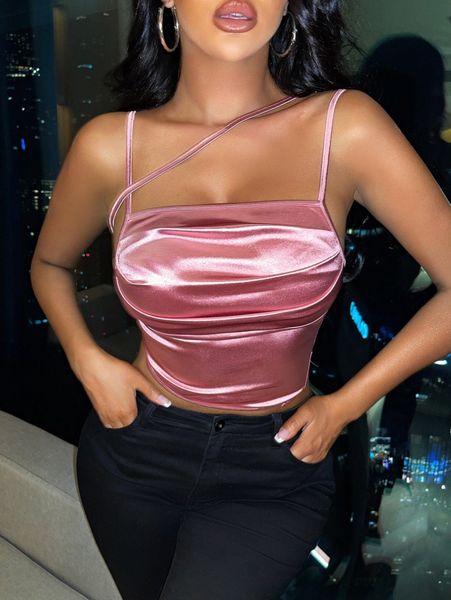 

sxy strappy detail ruched front satin cami k4fu#, White