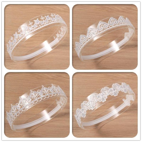 

hair accessories boutique 12pcs fashion glitter tiaras floral lace trim born headbands sequin cartoon soft hairbands princess headwear, Slivery;white