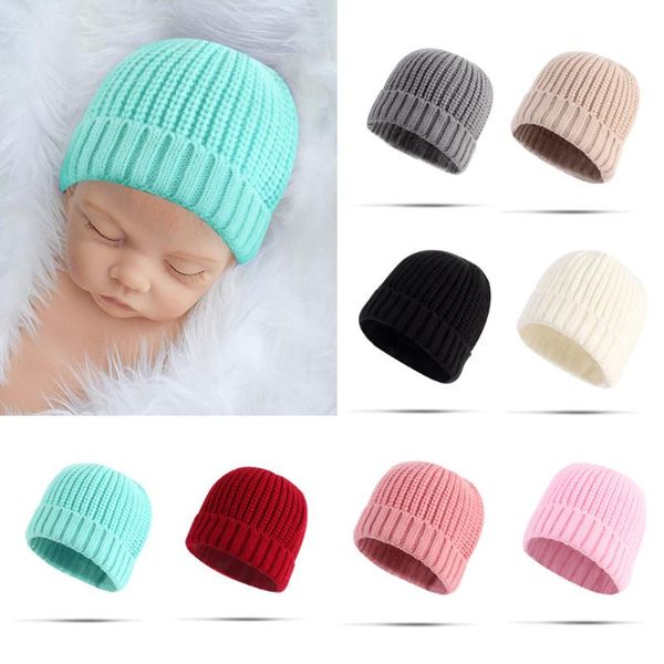 

caps & hats qxmy baby boy hat toddler girl cap knitted 0-3m children's accessories born pography winter warm solid color beanie, Yellow