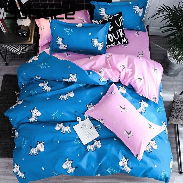 

bedding sets solstice home textile zebra cartoon blue pink duvet cover pillowcase sheet girl teen woman linens  bedclothes cw2l