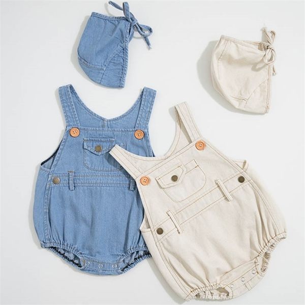 Roupas Infantil Bebê Romper Meninos Unisex Kids Meninas Meninas Nascido Denim Solto Jumpsuit 211101