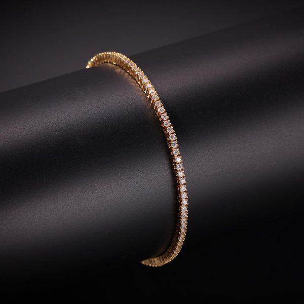

link, chain 2mm bling single row tennis bracelet round cut micr pave shiny cubic zirconia hip hop jewelry for men women 20cm 18cm, Black