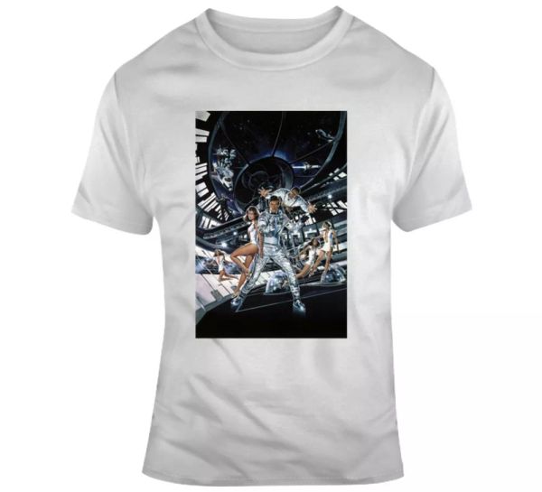 

moonraker james bond movie poster fan t shirt, White;black