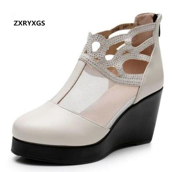 

high end elegant rhinestone mesh cowhide ankle boots women shoes sandals 2021 summer fashion platform wedges, Black