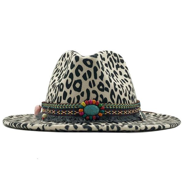 

wide brim hats men jazz fedora flat wool felt women leopard grain tassel band decor trilby panama formal, Blue;gray