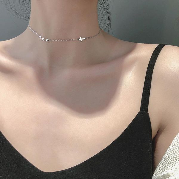 

pendant necklaces star cross necklace women adjustable choker chain 2021 trendy brand design clavicle ladies kpop collar de mujer, Silver