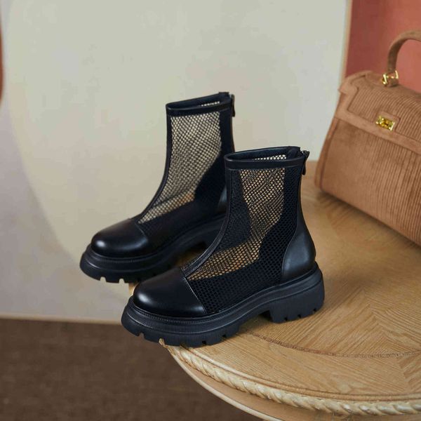 

dress shoes qutaa-botas femininas de couro legÃ­timo com zÃ­per, sapatos redondos salto alto quadrado, tamanho 34-40, primavera, verÃ£o 5ol8, Black