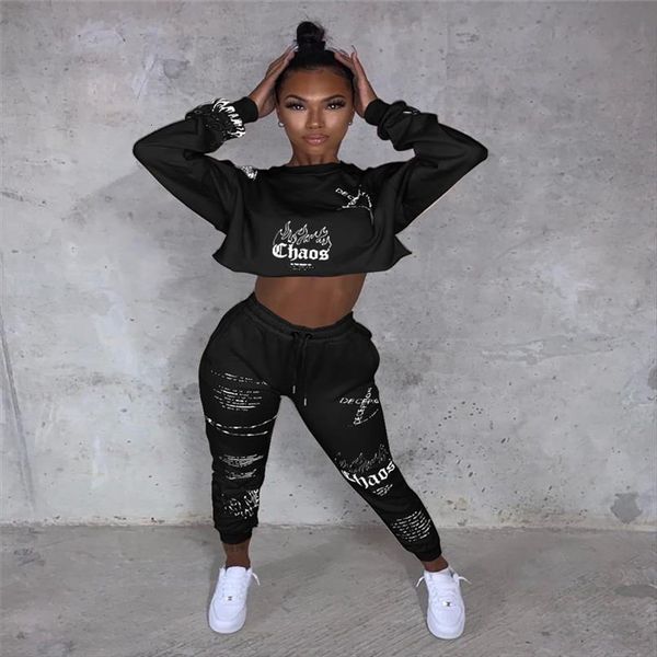 

sports sweater set print casual womenpant autumn winter tracksuit o neck long sleeve pants 2pcs, White