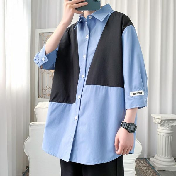 

men's casual shirts men shirt large size 2021 fashion trend half sleeve white black blue sloose hirt fat clothes camisa masculina