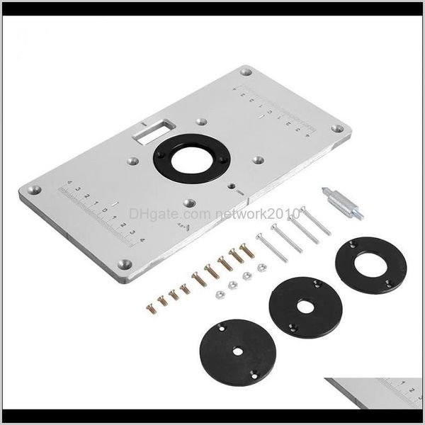 Werkzeugteile Werkzeuge Hausgarten Drop Lieferung 2021 1 Set Multifunktionales Aluminium Tischplatte mit 4 Router Einsatzringen für Holzbearbeitung
