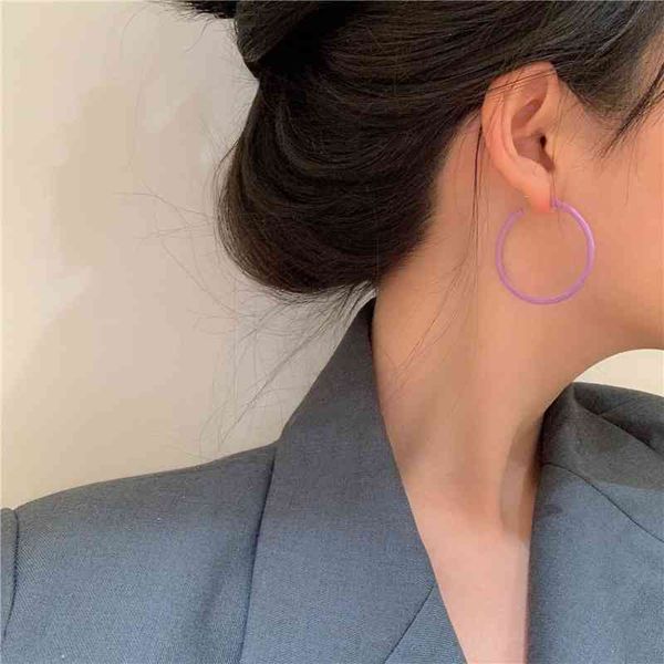 

s925 silver needle temperament purple circle earrings, Black