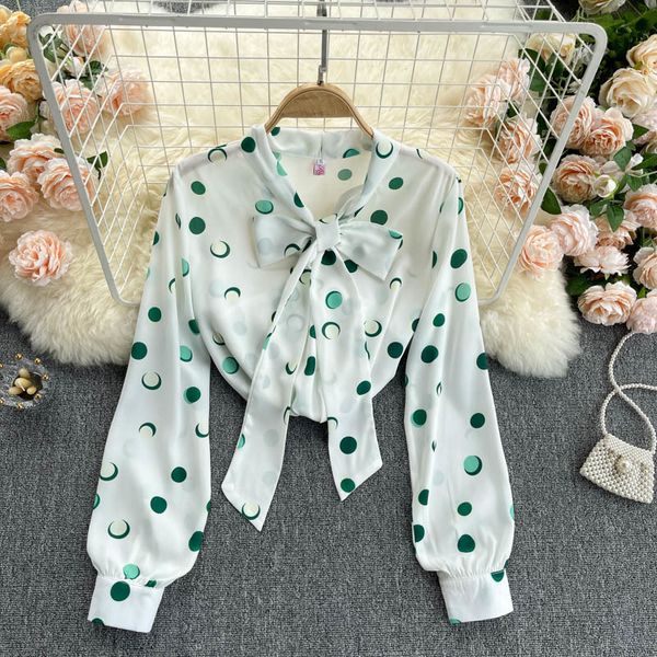 

singreiny women korean polka dot blouse sweet bow collar long sleeve chiffon spring casual fashion vacation blouses 210419, White