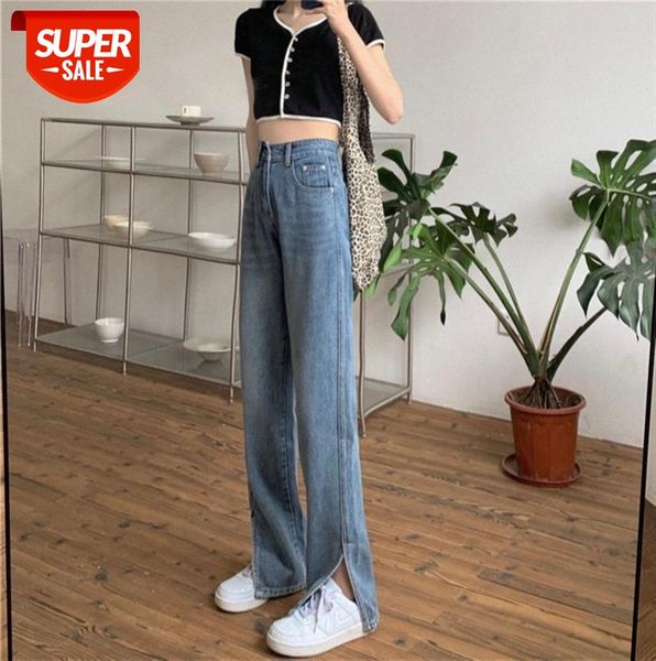 

small waist jeans straight loose high split jeans wide-leg pants #y647, Black;gray