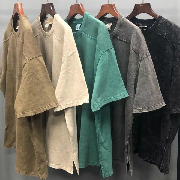 

summer garment-washed terry t-shirt hip hop vintage cotton tee streetwear, White;black