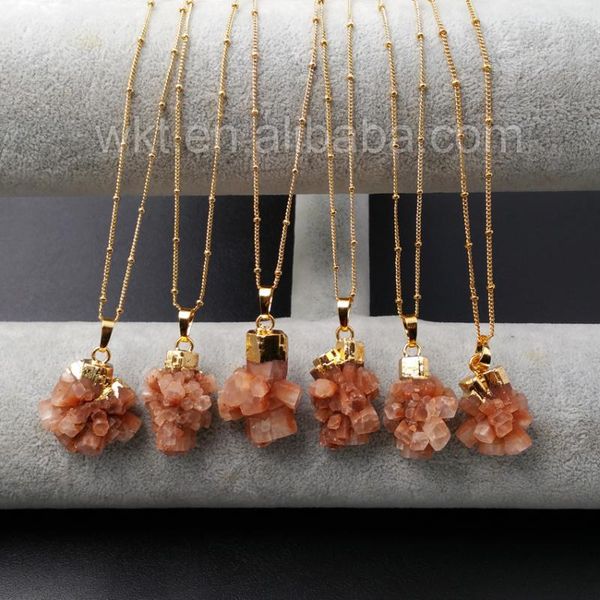 

pendant necklaces wt-n911 wholesale natural aragonite crystal necklace with gold color beautiful flower-shaped vaterite jewelry, Silver