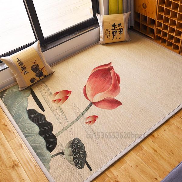 

carpets japanese bamboo carpet thickening tatami mats chinese style unfading printing floor mat bay window cushion non-slip