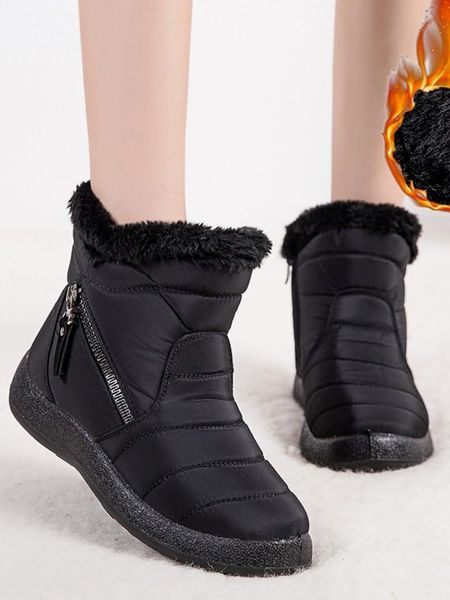 

boots women 2021 winter for waterproof warm snow botas mujer zipper ankle low heels shoes, Black