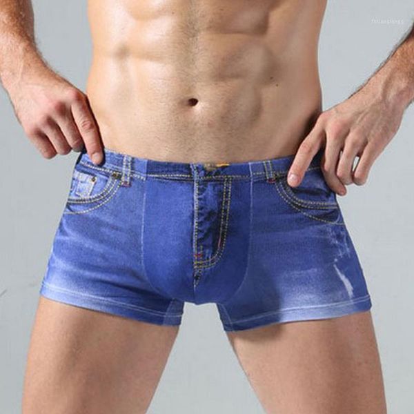 

underpants men's briefs stretch men underwear male shorts denim pattern fake jeans print cotton, Black;white