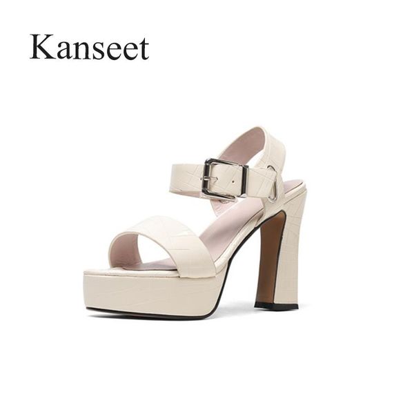 

sandals kanseet platform shoes 2021 summer women open-toed high heels patent leather buckle for female large size 42, Black