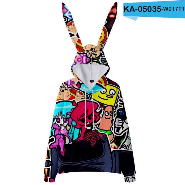 

women's hoodies & sweatshirts kawaii children t-shirts friday night funkin'3d hoodies pretty boys/girls kpop rabbit ears with hood, Black