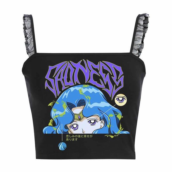 

women's tanks & camis kawaii tank gothic punk dark street aesthetic y2k cropped top, White