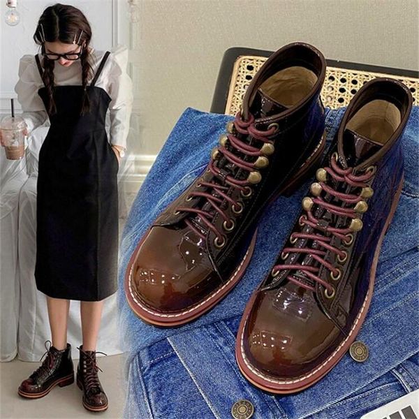

boots fashion round toe ladies thick heel high brown wine red cross strap autumn and winter street b, Black