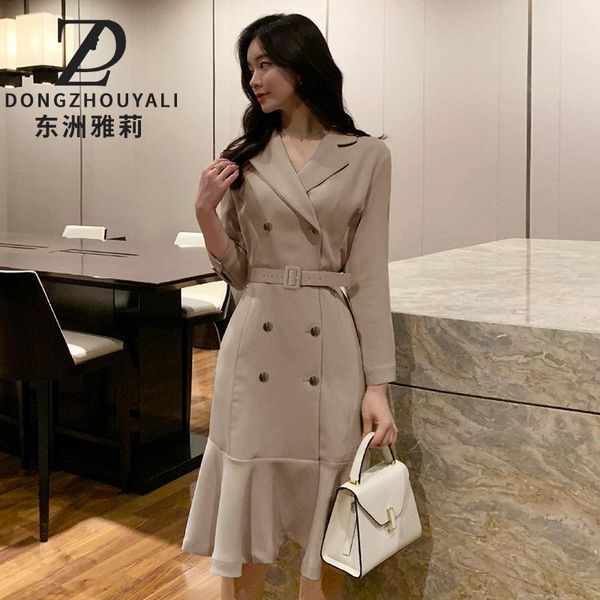 

two piece dress korean suit collar 2021 spring/summer fashion professional temperament fishtail skirt women's bouble-dreasted jacket, White
