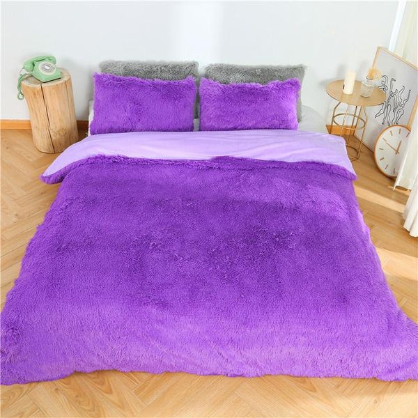 

bedding sets 3pcs/set long plush set soft fluffy velvet duvet cover pillowcases kit winter warm shaggy hairy quilt bed