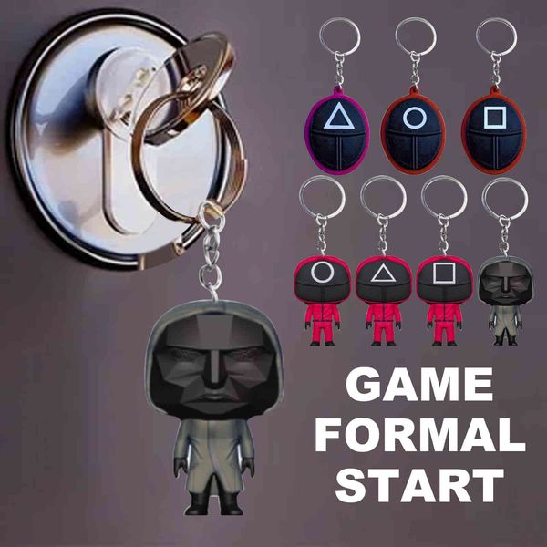 

2021 squid game characters around key chain schoolbag buckle, Slivery;golden