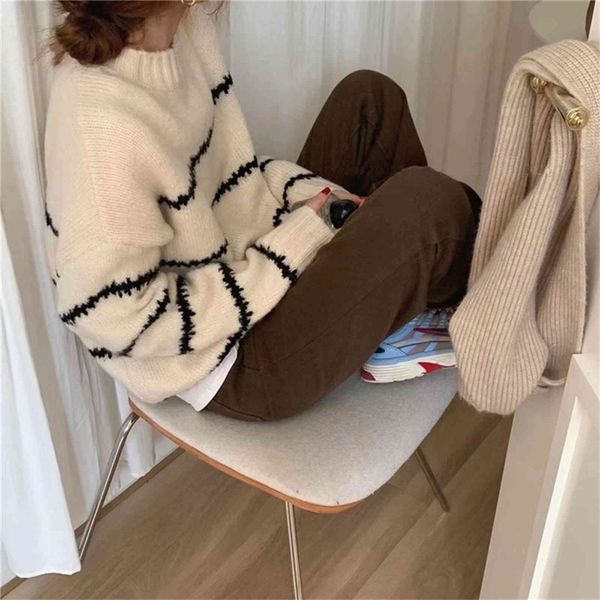 

women's sweaters thick striped shirt with fishbone, sweter mesh bottom, utumn -ol, chic femme, sweters, loose csul clothing gb, White;black