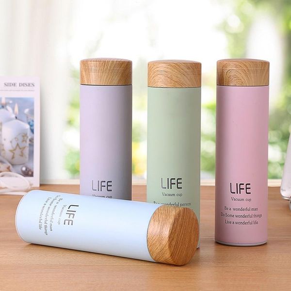 

creative wood grain cover vacuum cup portable car students simple water bottles