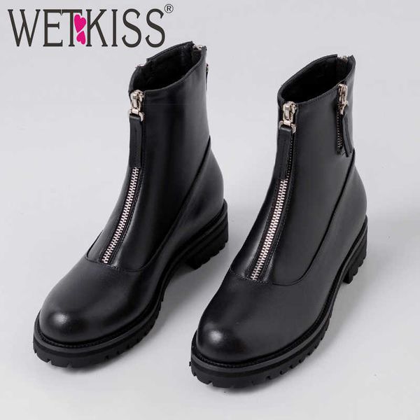 

wetkiss motorcycle boots women punk ankle boot thick heels platform shoes female zip round toe shoes ladies winter 210630, Black