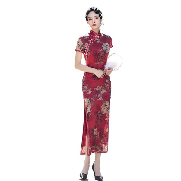 

decorative objects & figurines cy dress women's long old shanghai retro style elegant modified slim fit short sleeve robe
