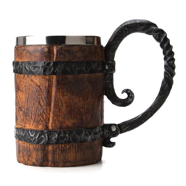 

mugs original viking drinking mug sealed simulation log double stainless steel gift home cup wood color coffee or tea cups