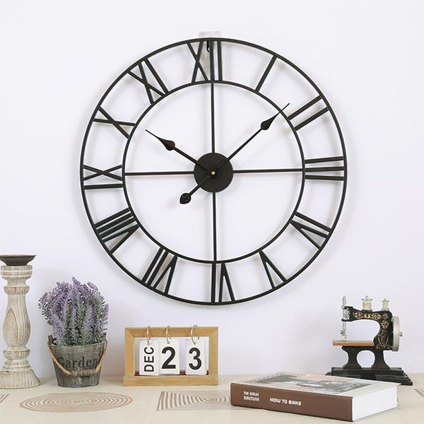 

wall clocks 40/47cm nordic metal roman numeral retro iron round home decoration