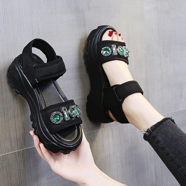 

beige heeled sandals shoes clogs wedge 2021 women's muffins shoe all-match black platform summer clear thick rhinestone flat dress