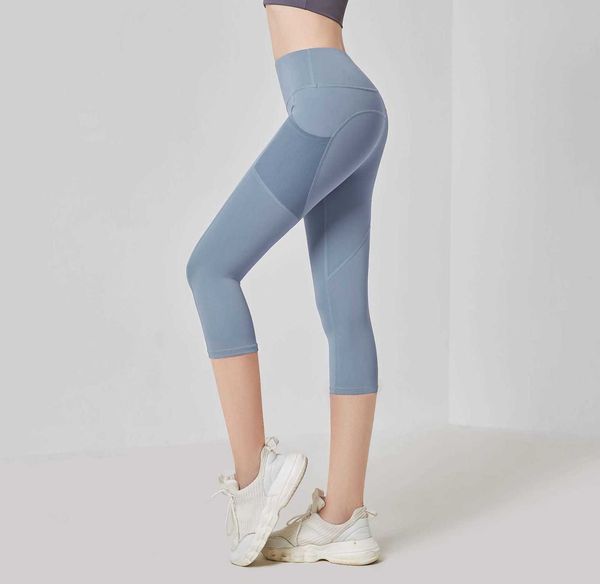 

tracksuits side pocket quarter yoga women's 2021 high waist gym peach hip lifting fitness pants sports tights, Gray