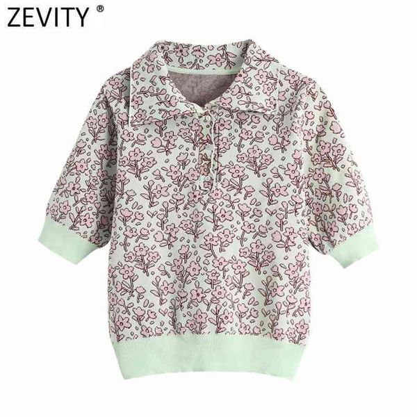 

women vintage floral print jacquard knitted sweater female lapel collar short sleeve pullovers chic brand sw808 210416, White;black