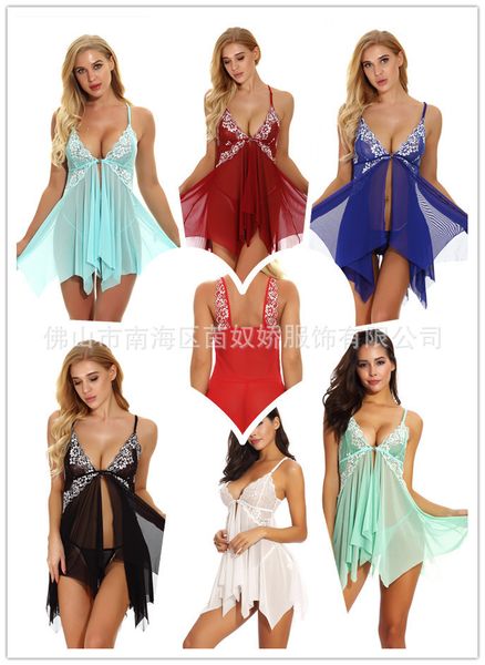 

v-neck petticoat pajamas front button underwear, Red;black