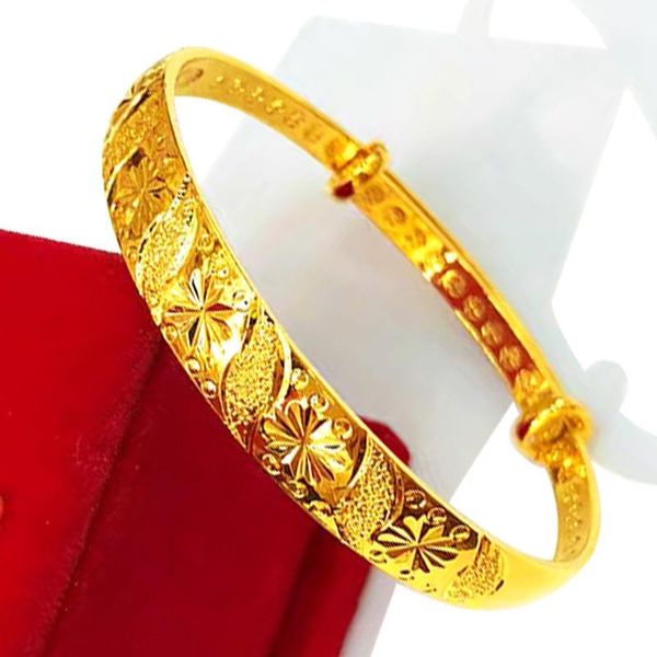 

bangle sand gold bracelet women 24k thick push-pull dragon and phoenix adjustable electroplating imitation color, Black
