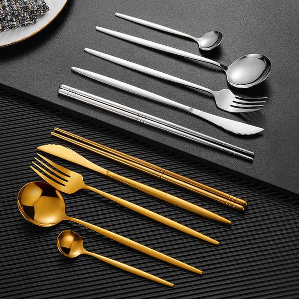 

stainless steel chopsticks portuguese tableware european household 4-piece set golden western steak knife, fork and spoon set