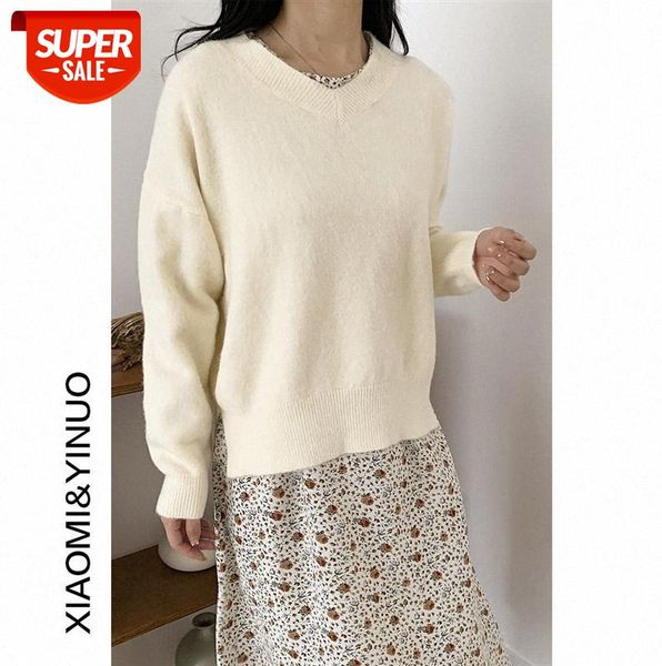 

[ou fan] 7623 warm v-neck knit sweater women korean style irregular hem #3q3b, Black;gray