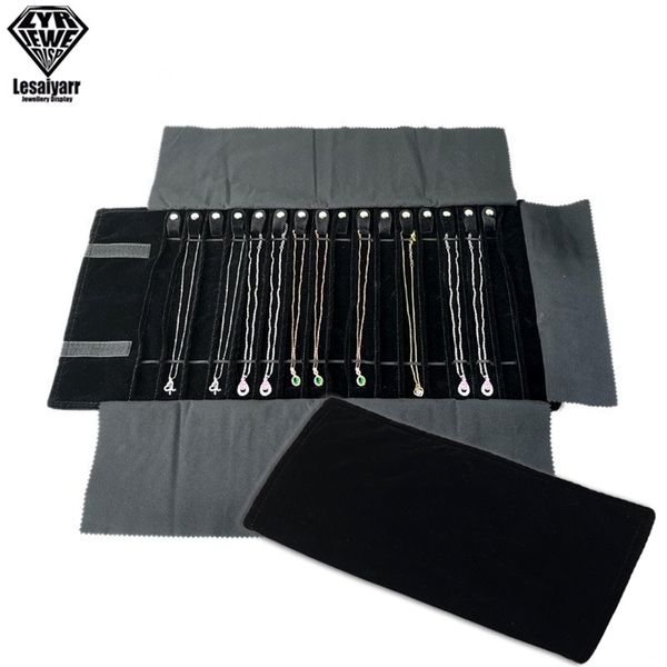 

travel jewelry organizer roll foldable case for journey-pendant necklaces jewerly storage bag velvet box 211110, Black