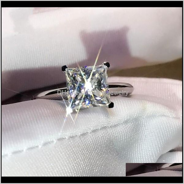 

rings jewelrysolitaire classical four claw luxury jewelry real 100percent 925 sterling sier princess cut white z women wedding band ring, Slivery;golden