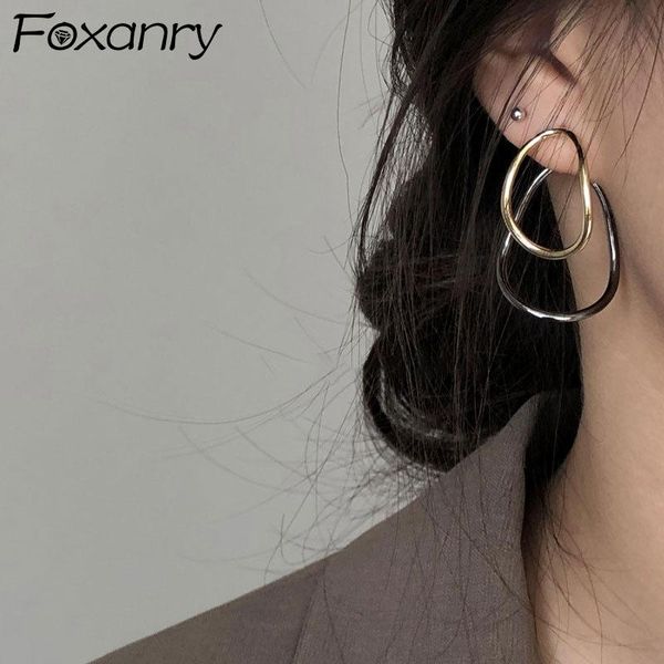 

stud foxanry prevent allergy 925 sterling silver earrings ins fashion vintage elegant creative irregular geometric party jewelry, Golden;silver