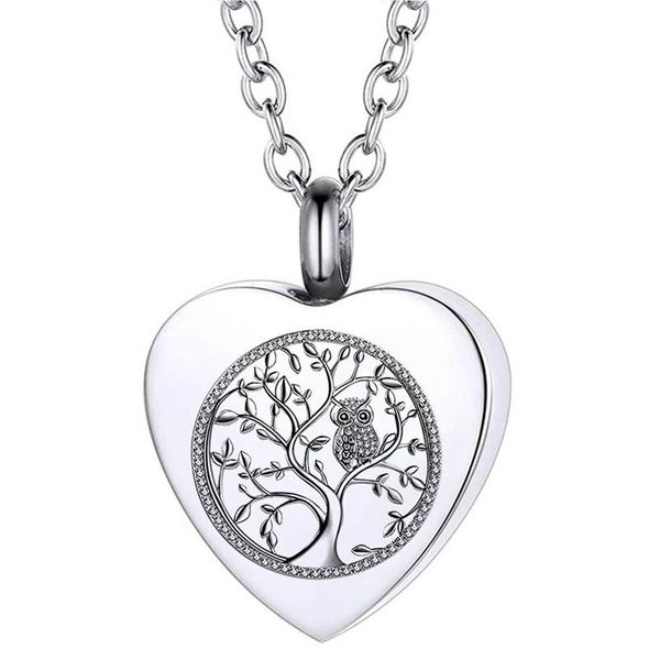 

pendant necklaces tree of life cremation urn necklace ashes souvenir stainless steel commemorative unisex, Silver